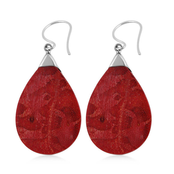Red Coral Pear Drop Earrings in Sterling Silver Antique Silver Vintage Design - Picture 4 of 5